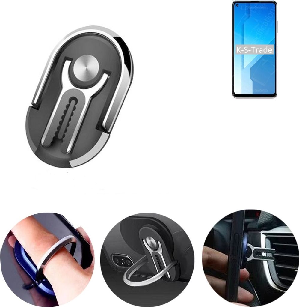 K-S-Trade 3in1 Smartphone-Ring Handy-Ring kompatibel mit Huawei Honor Play 4 5G Fingerhalterung Handyring Tischständer Lüftungsgitter-Halterung