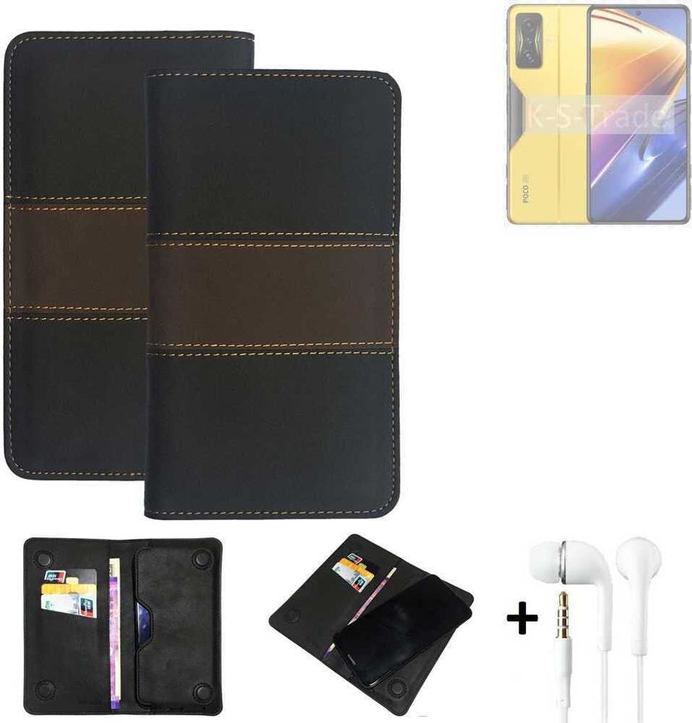 K-S-Trade Handyhülle + Kopfhörer kompatibel mit POCO F4 GT Schutzhülle Walletcase Bookstyle Tasche Schutz Case Hülle Wallet Cover Kunstleder