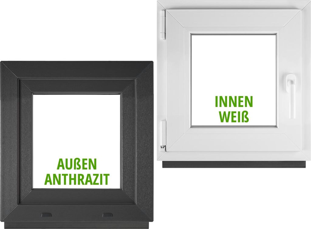 BAU PLAZA Kellerfenster BxH 55 x 55 cm / 550 x 550 mm DIN Links Außen Anthrazit / Innen Weiß – Dreh-Kipp Fenster – 2-fach Verglasung 32 mm ...