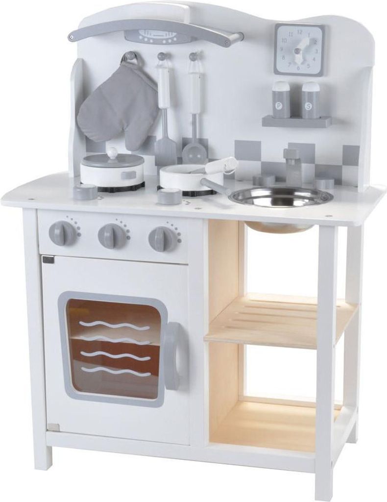 Bandits & Angels Kinderküche aus Holz, Modell Chef Deluxe, Weiß, ab 2 Jahren, für Jungen und Mädchen – Arbeitsplattenhöhe 46 cm – inkl. 8 ...