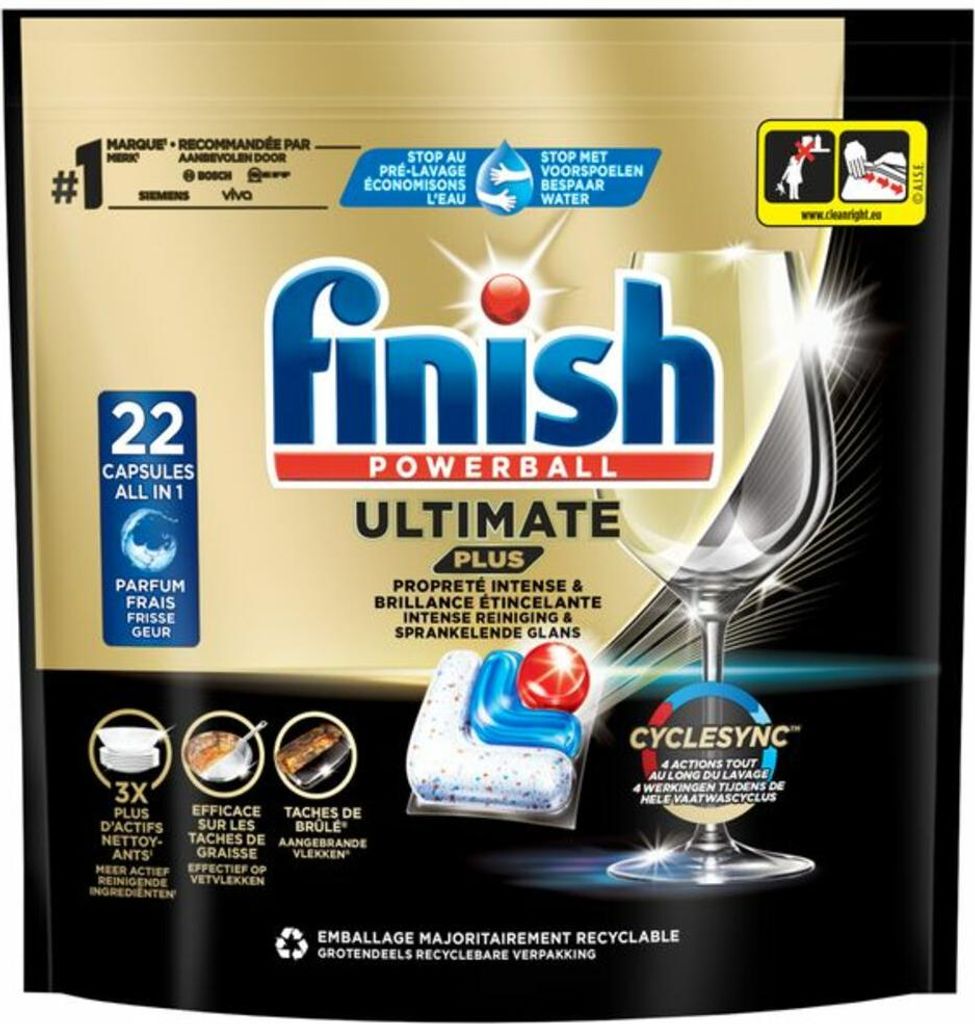 Finish – Geschirrspülmittel – Ultimate Plus Geschirrspültabs Regular – Kraftvolle All-in-1-Reinigung – 22 Kapseln - 1 Stück