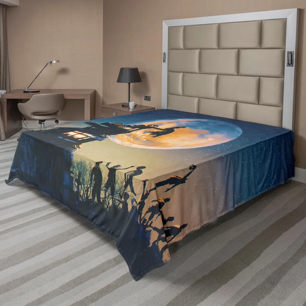 Drap de Lit Plat Fantasy World Reine Morte et Zombies Bleu Jaune 275x260 cm