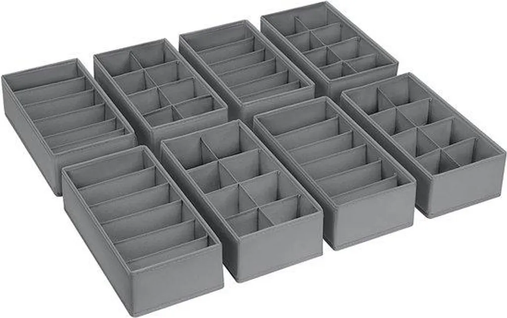 Rangement pour vêtements et sous-vêtements : 8 bacs gris en tissu souple