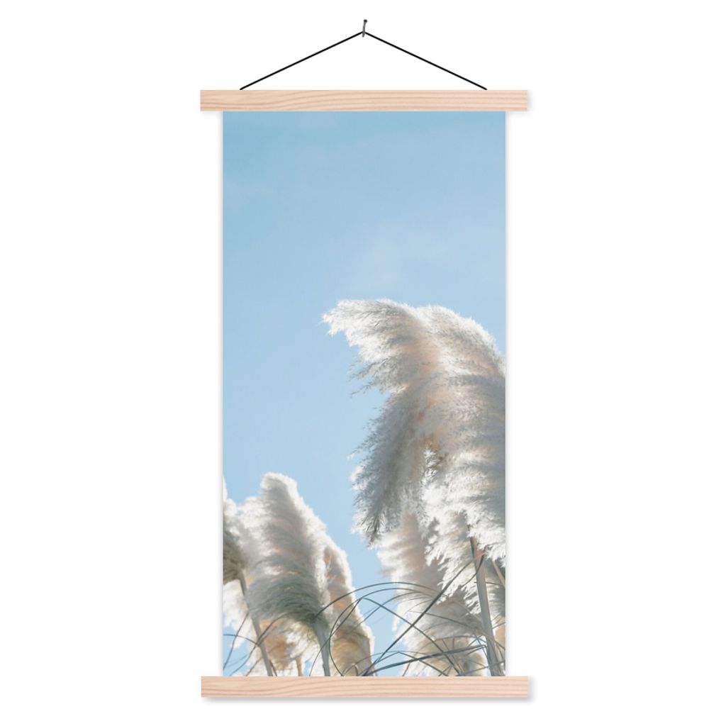 MuchoWow Textilposter Himmel - Gras - Pampasgras 60x120 cm mit holzfarbenen Rahmen - Holz