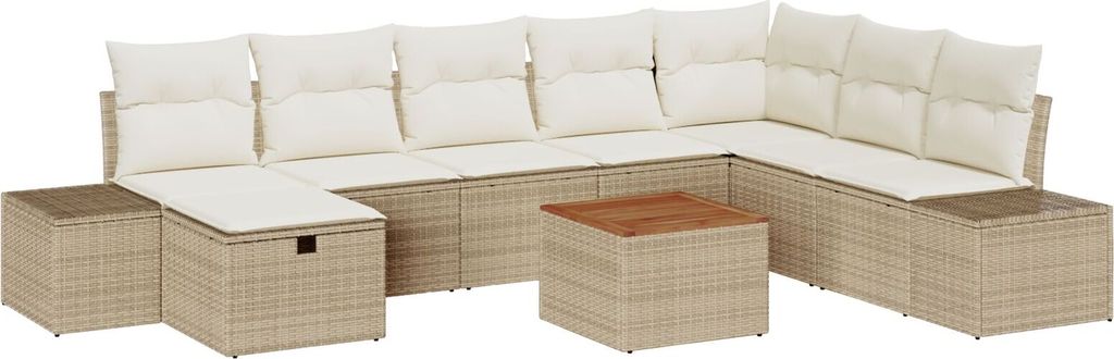 Möbel 9-teiliges Garten-Sofa-Set mit Kissen Beige Poly Rattan - Gartensofas 3359610