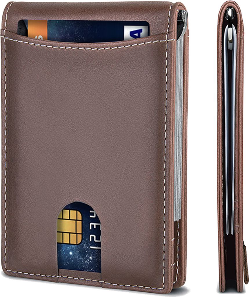 INF RFID-blockierende Brieftasche, schlanke Lederbrieftasche für Herren Braun