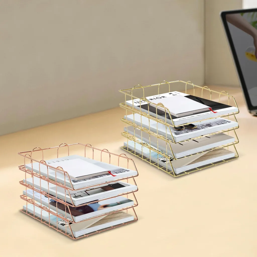 Rangement de documents doré design empilable en métal pour bureau chic - 3