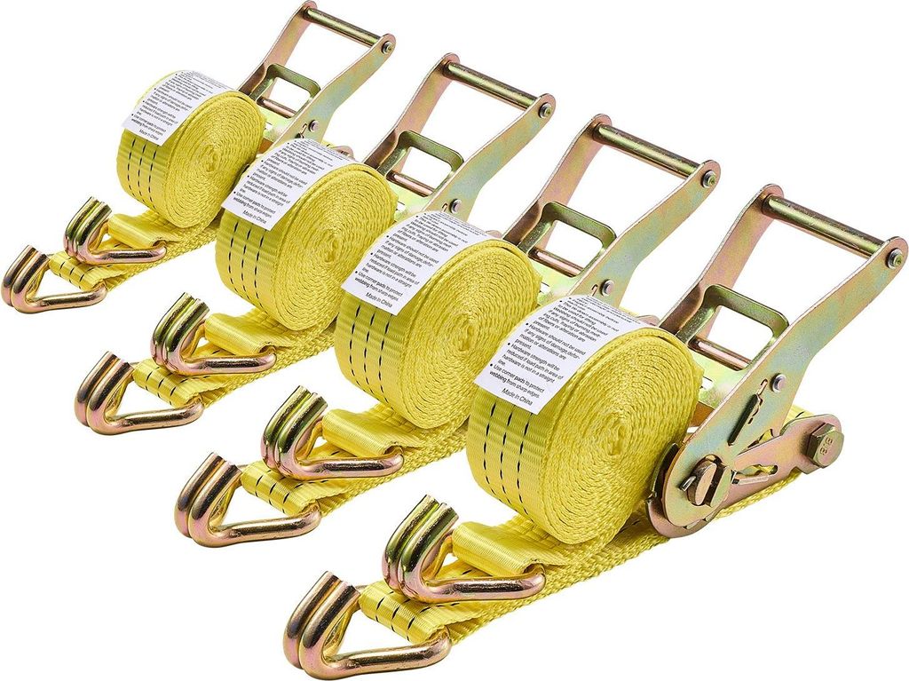 Ratschen-Spanngurte - Zurrgurte 3,81 cm x 3,05 m - Bruchlast 3000 kg - Doppel-J-Haken - Ratschenmechanismus - Tragetasche - 4er-Set