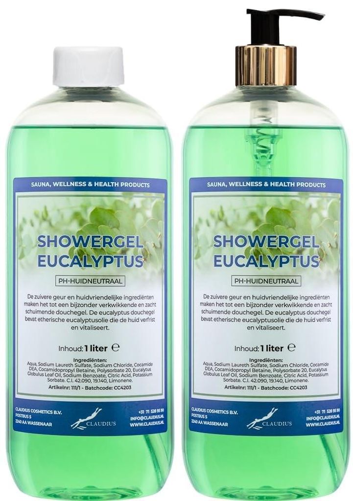 Douchegel Eucalyptus 2 x 1 Liter met Gouden Pomp Productafbeelding 