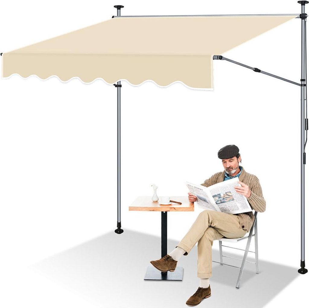 Izrielar Klemmmarkise 200x150cm – Handkurbel-Markise mit UV50+ Schutz, Verstellbar und Montage ohne Bohren für Balkon, Terrasse - Beige