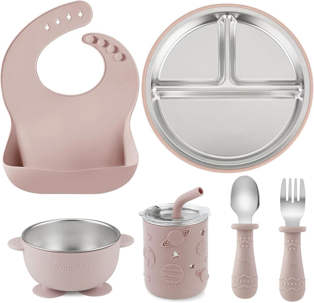 PandaEar 6-in-1 Babynahrungs-Set aus Edelstahl – Teller mit Produktbild 