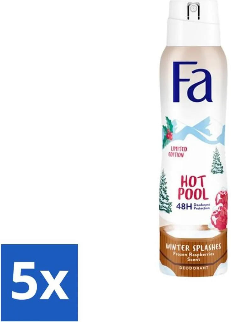 Fa - Deodorante Spray - Spruzzi d'inverno - Protezione 48 ore - Lampone ghiacciato - Rinfrescante e fruttato - 150 ml - Confezione Value Pack - 5 pezzi