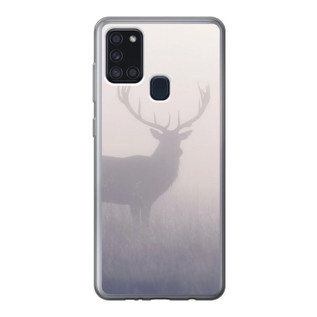 MuchoWow Handyhülle Schutzhülle Hülle für Samsung Galaxy A21s Hirsche - Nebel - Morgen Silikon Softcase Handy Hülle - Hartschale
