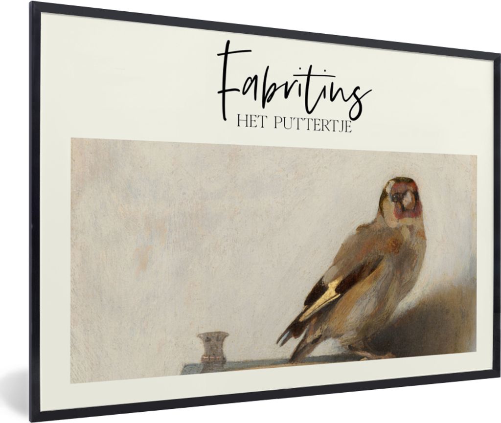 MuchoWow Gerahmtes Poster Der Stieglitz - Carel Fabritius - Gemälde 30x20 cm - Poster mit Schwarzem Bilderrahmen Wandposter Rahmen Foto Bilder -...