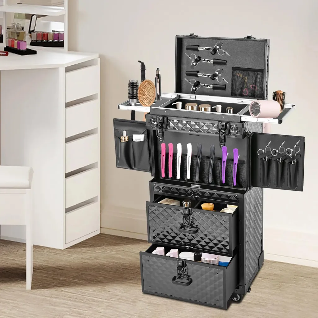 Valise trolley pour salon de coiffure design cube d'eau vert armée 15kg - 8