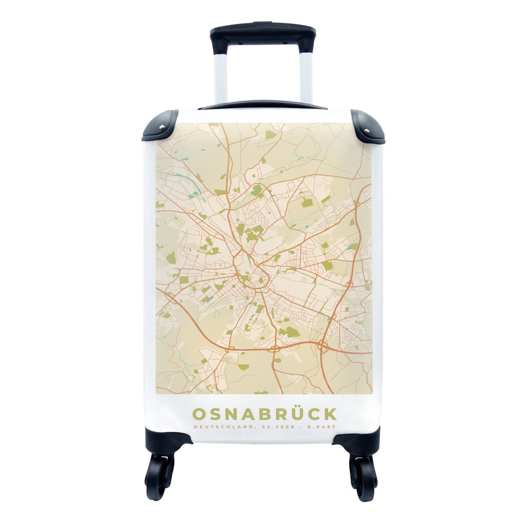MuchoWow Koffer Handgepäck Trolley Rollkoffer Kleine Reisekoffer mit 4 Rollen - Osnabrück - Karte - Stadtplan - Vintage - Cabin Size < 55x40x23...