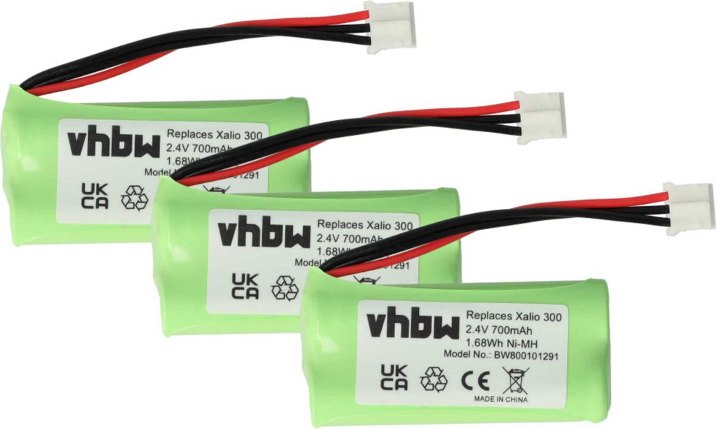 vhbw 3x Akku kompatibel mit Philips DECT TU3315, 215 Trio schnurlos Festnetz Telefon (700 mAh, 2,4 V, NiMH)