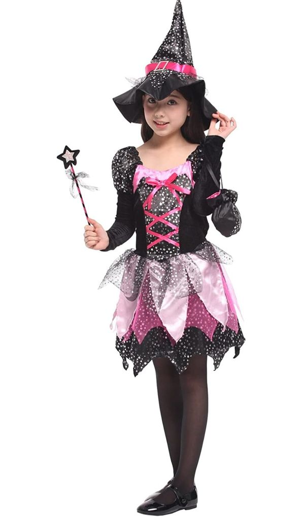 Hexenkostüm Für Mädchen 4–6 Jahre – Schwarzer Umhang Mit Zweigstab, Für Buchwoche & Halloween