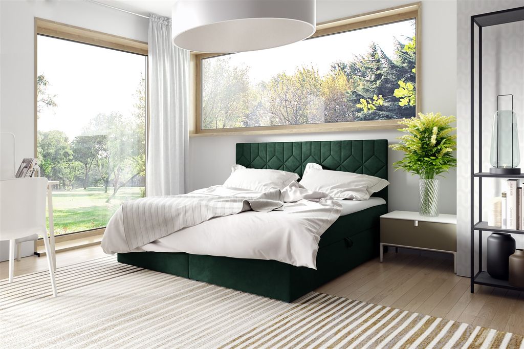 Boxspringbett Schlafzimmerbett 180x220cm LAZARO Nr5 Flaschengrün inkl Bettkasten