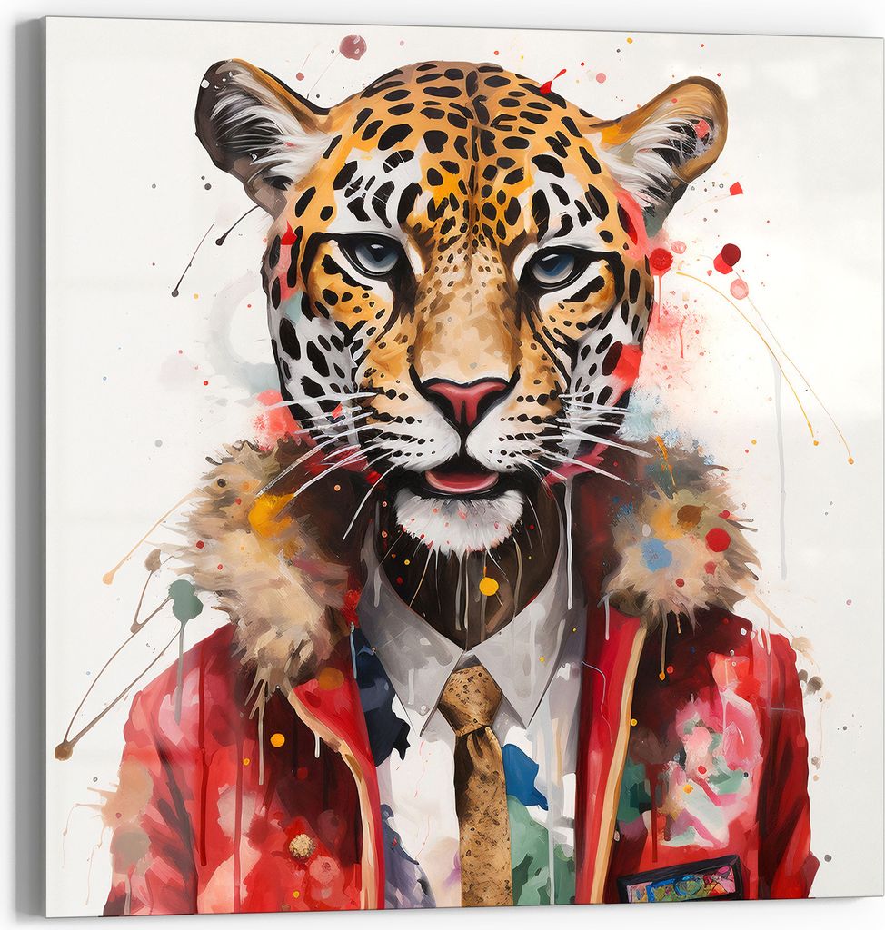 DEQOART Glasbild Echtglas 30x30 cm 'Stilvoller Jaguar' Wandbild Bild modern Deko