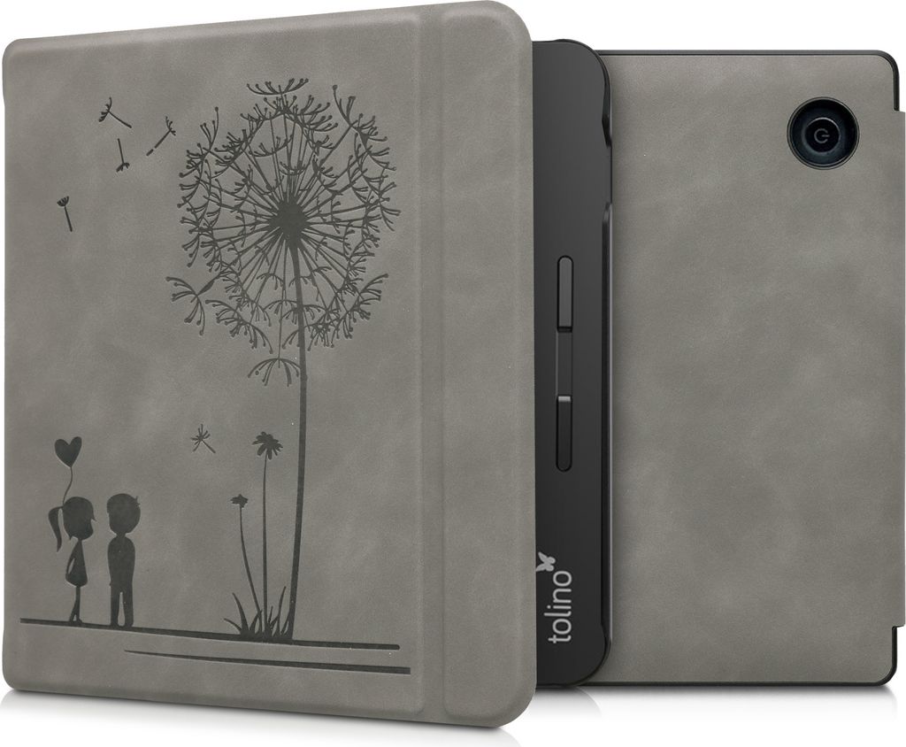 kwmobile Schutzhülle für Tolino Vision 5 Hülle - eReader Case aus Kunstleder mit Auto Sleep Funktion - Pusteblume Love mit Grau