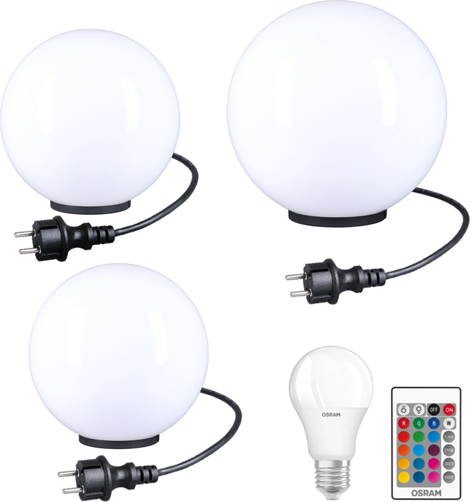 Kugelleuchten RGB Kugellampen Außenleuchten 3er Set Ø 20/20/30cm Gartenlampe LED