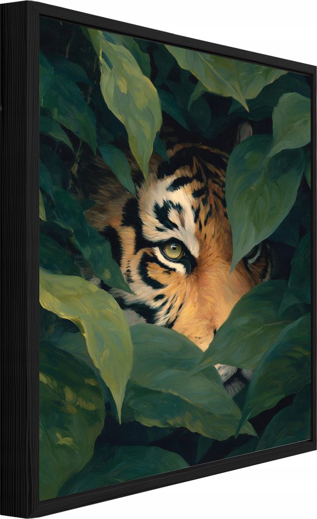 Bilder mit Rahmen Tiger Blätter Dschungel - 80x120 cm - Wandbilder Wohnzimmer Schlafzimmer - Leinwand Bilder mit Rahmen Grün - PPR16345O20