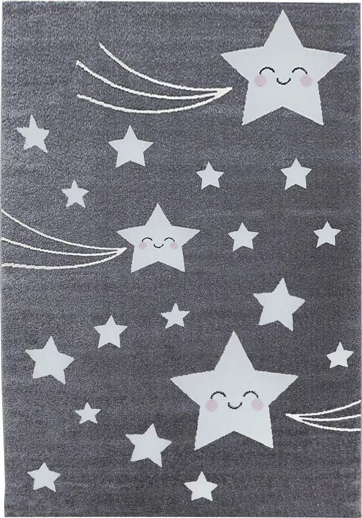 Tapis de Jeu 160 cm pour Chambre Bébé - Zone de Confort Étoilée et Grise