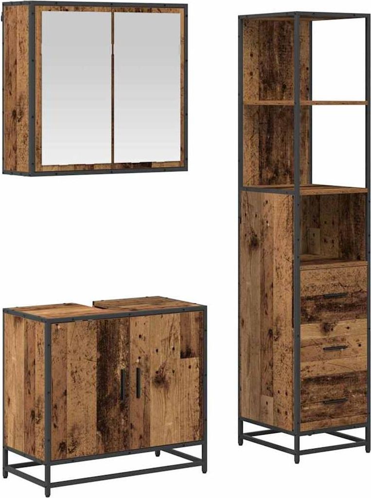 vidaXL Badezimmermöbel-Set mit Schubladen 3 pcs Altholz Holzwerkstoff