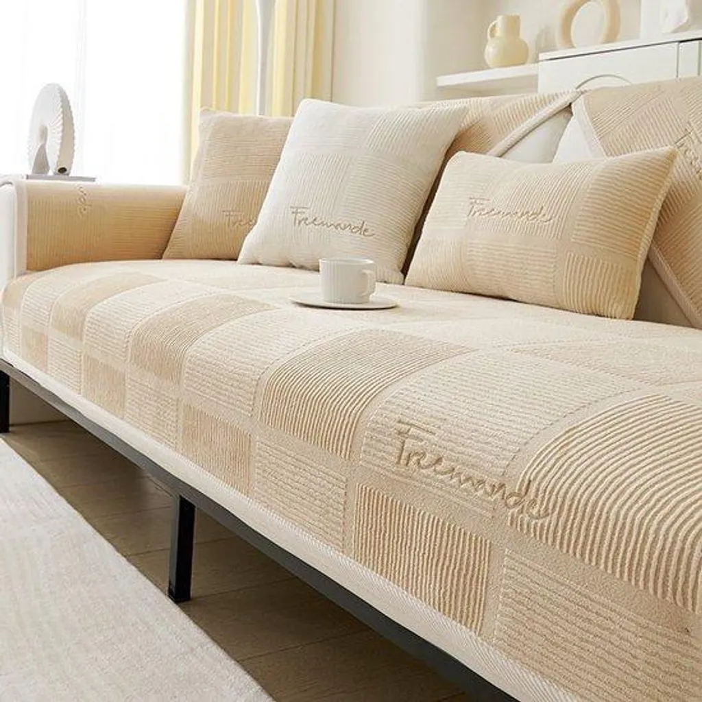 Housse de canapé texturée 90x240 cm élastique avec couvre-accoudoirs