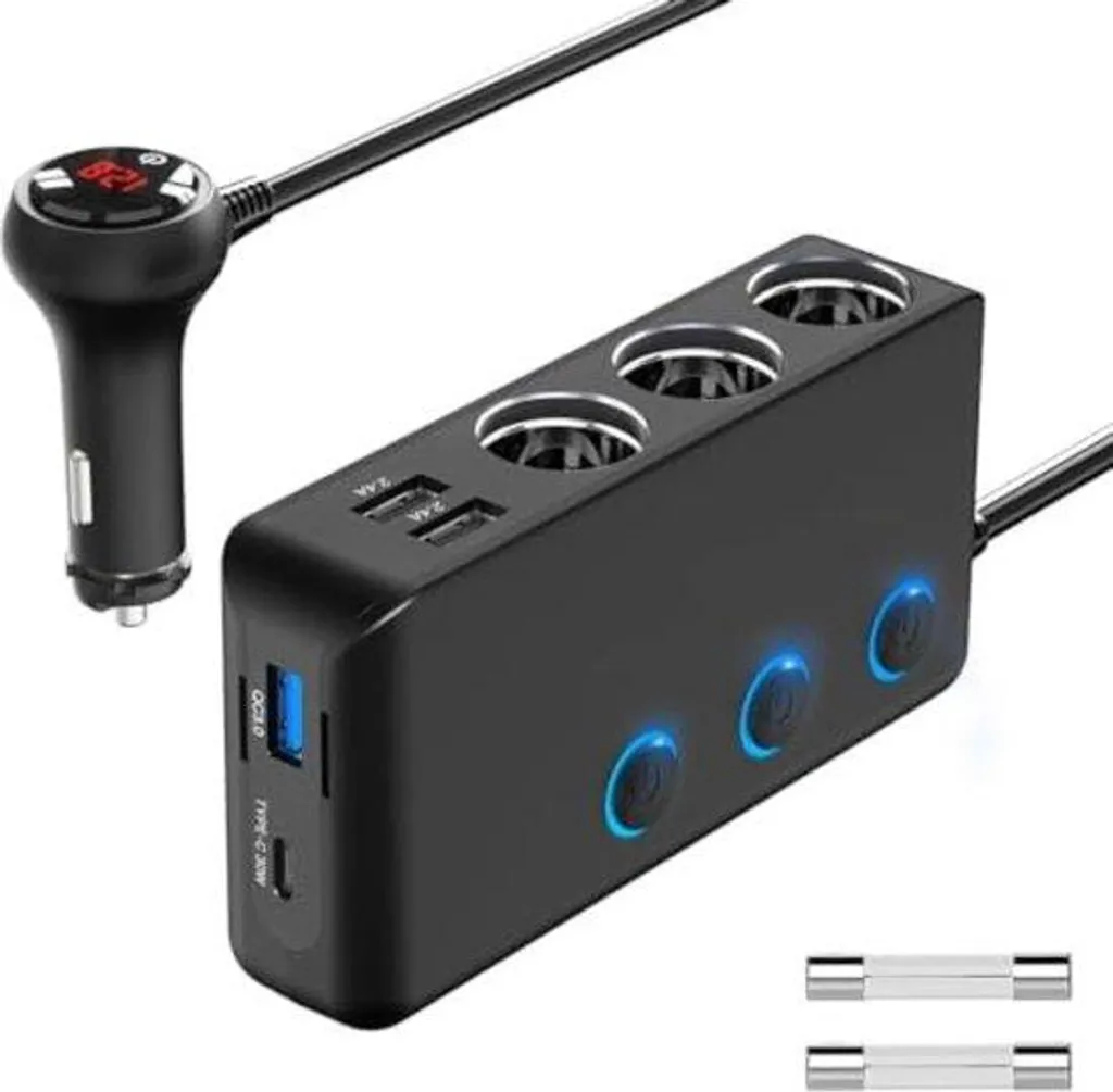 Adaptateur Allume-Cigare 200W USB-C QC 3.0 avec Voltmtre LED Intgr