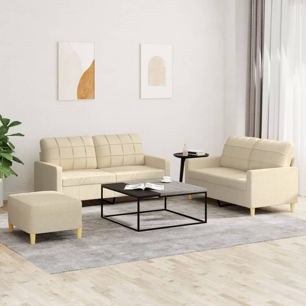 "2026 Promotion" 3-tlg. Sofagarnitur mit kissen - Wohnlandschaft - Creme Stoff - Klassische Sofas CC10834