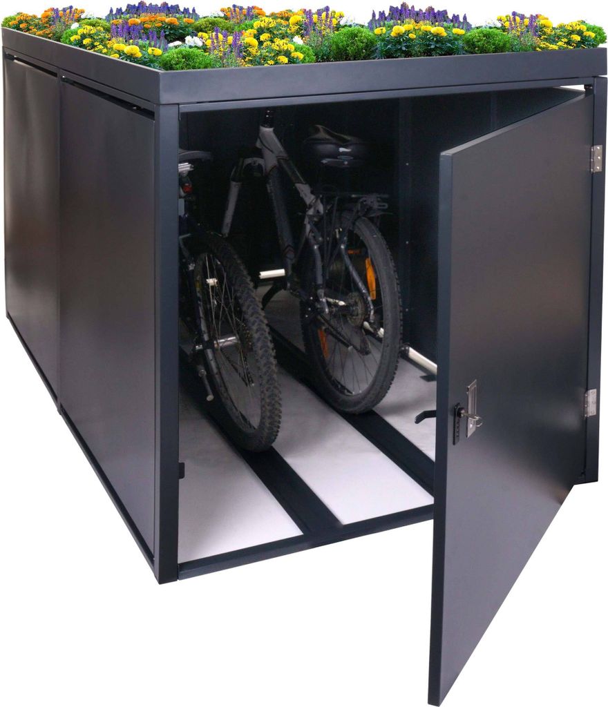2er-Fahrradgarage mit Pflanzkasten MCW-L56b, Fahrradbox, abschließbar verzinkter Stahl 125x113x208cm anthrazit