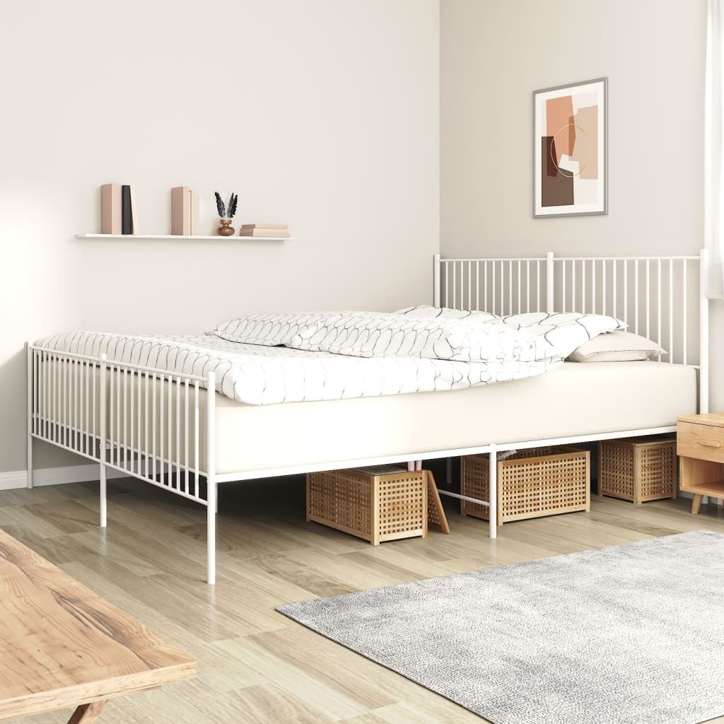 Maison Exclusive - Bettgestell mit Kopf- und Fußteil Metall Weiß 200x200 cm