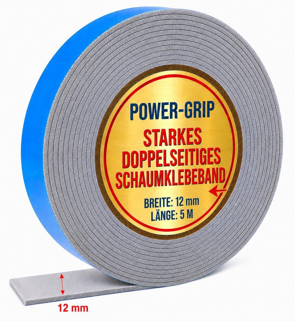 Doppelseitiges Montageband Schaum 12 mm x 5 m Stark Klebend Produktbild 