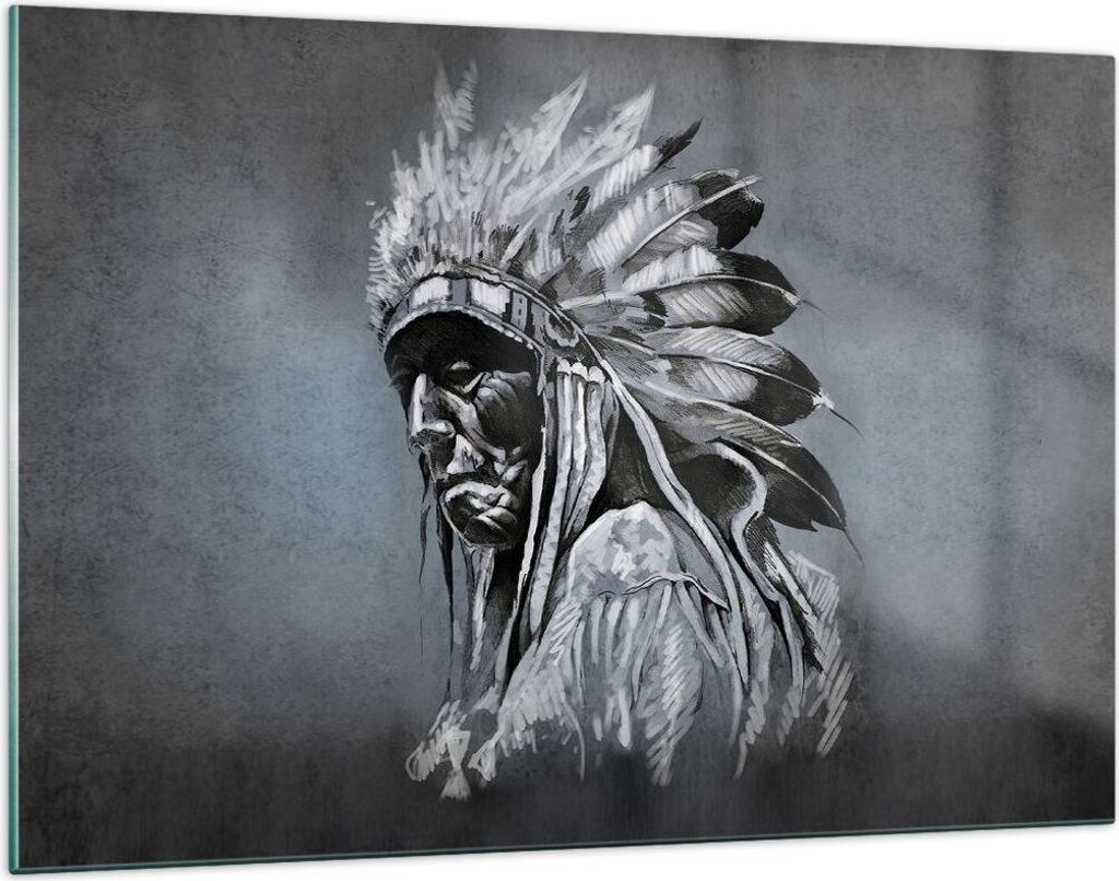 Bilder auf glas - Einteilig - Inder Feder Mann - 120x80cm - Glasbilder - Wandbilder - Bilder - zum Aufhängen bereit - Wanddekoration aus Glas - Gl...