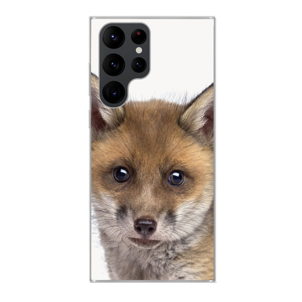 MuchoWow Handyhülle Schutzhülle Hülle für Samsung Galaxy S22 Ultra Fuchs - Tiere - Jungtier - Jungen - Mädchen - Kind Silikon Softcase Handy...