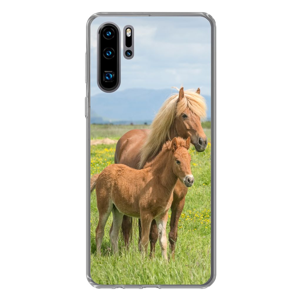MuchoWow Handyhülle Schutzhülle Hülle für Huawei P30 Pro Pferde - Fohlen - Gebirge Silikon Softcase Handy Hülle - Schutzdeckel