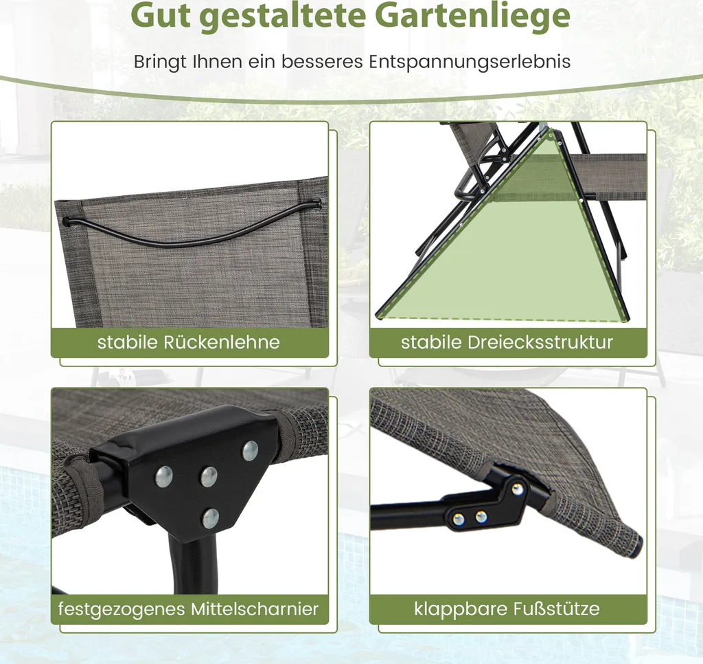Bain de soleil respirant 150kg Set de 2 Transats réglables de camping - 7