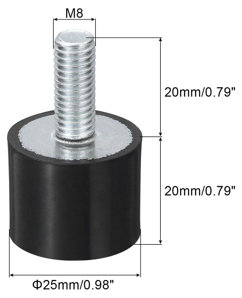 M8 Gummipuffer Gewindegummibuchsen, Schwingungsisolatoren, Zylindrischer Sto?d?mpfer mit Stiften 25 x 20mm 2 Stš¹ck