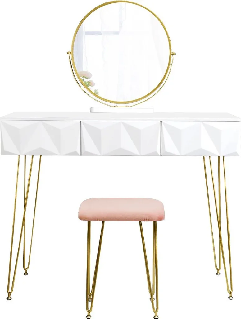 Coiffeuse Miroir Rotatif 360° et Assise Velours pour Déco Moderne Chic