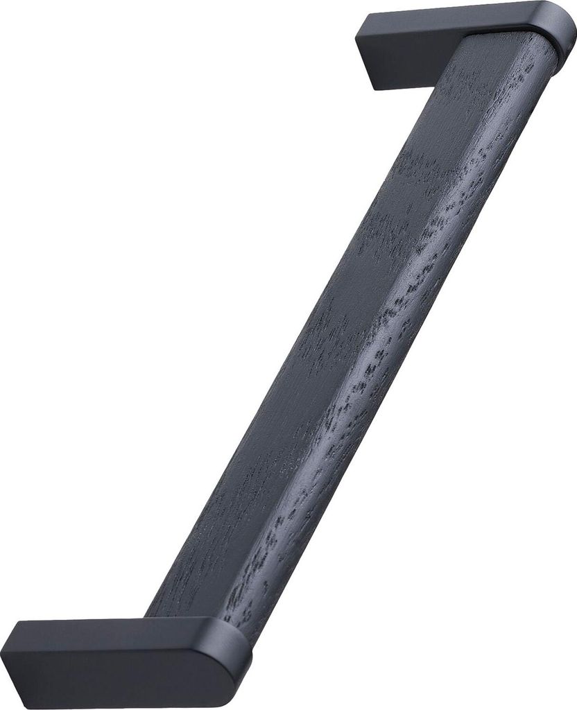 Furnipart Griff Holz Metall Crossing LA160 - Möbelgriff aus Metall und Holz - Sockel Metall, Griff Holz, Zinkdruckguss/Esche schwarz matt