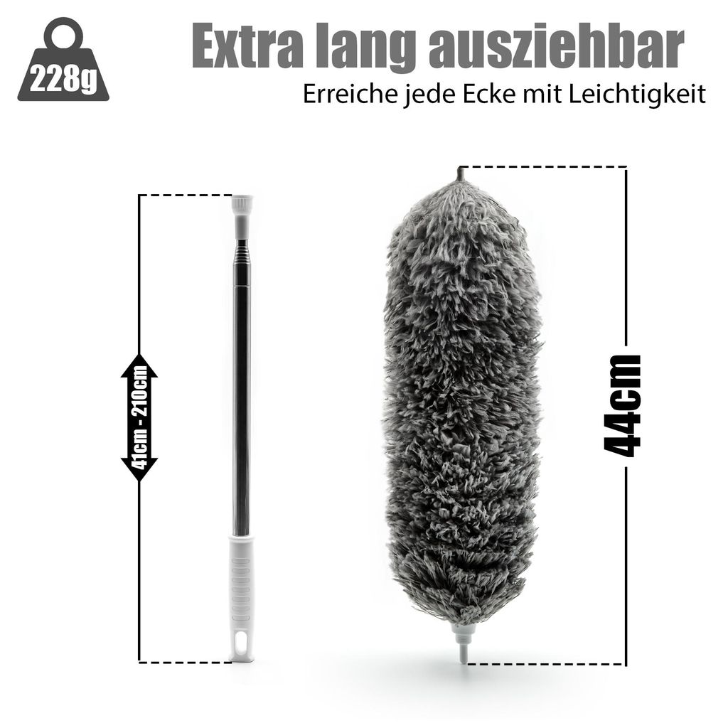 Extra Langer Teleskop-Staubwedel – Bis 3,4 M Reichweite, Chenille & Polypropylen, Biegsam & Waschbar, 2-teiliges Set
