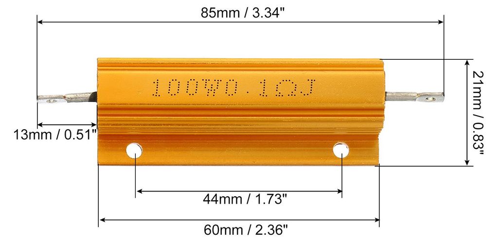 2 Stš¹ck 100W 0.1 Ohm Aluminium Hš¹lle Widerstand Geh?use Draht Widerst?nde Schraube Tap Leistungswiderstand Goldton