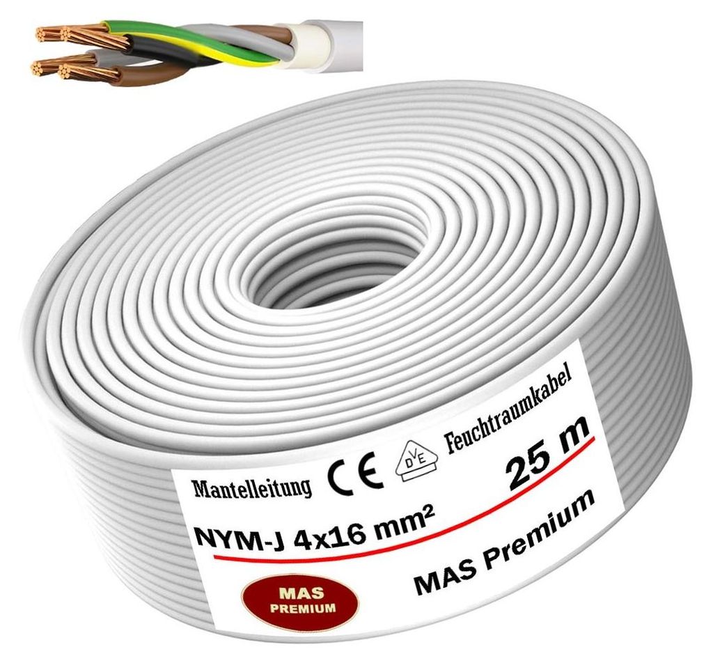 25m Feuchtraumkabel Stromkabel Mantelleitung NYM-J 4x16 mm² Produktbild 