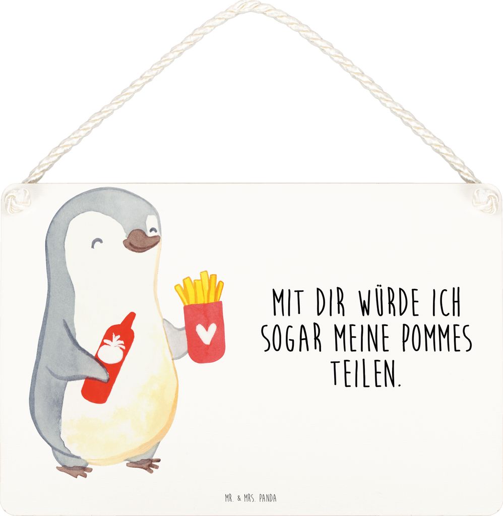 Mr. & Mrs. Panda Schild Pinguin Pommes DIN A5 - Weiß - Geschenk, für Freundin, holzbild, Valentinstag, Frauen, wandtafel, Türschild, Wandbild Ho...