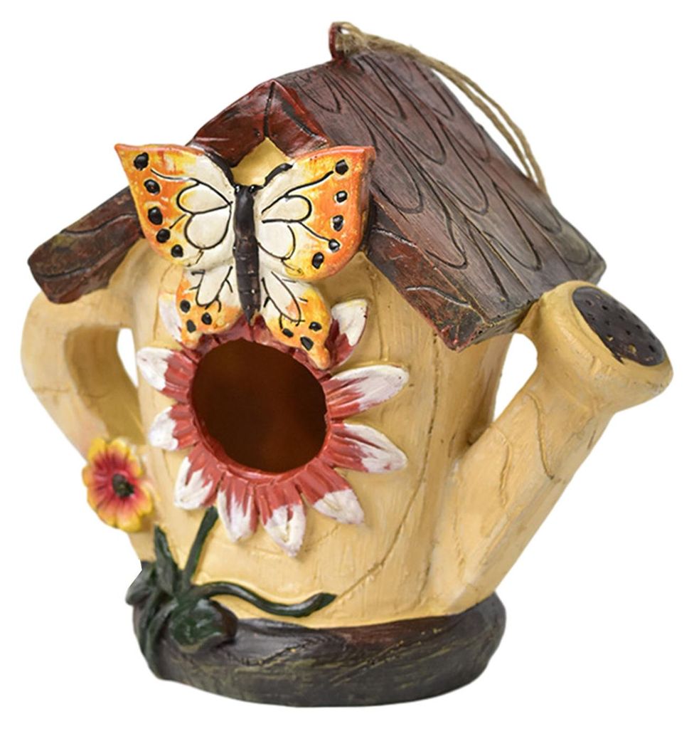 Gartenvogelhaus mit geräumigem Einflugloch, handbemalt, aus wasserfestem Kunstharz, zum Aufhängen im Freien, sonnenbeständig, für Blaumeisen, K...