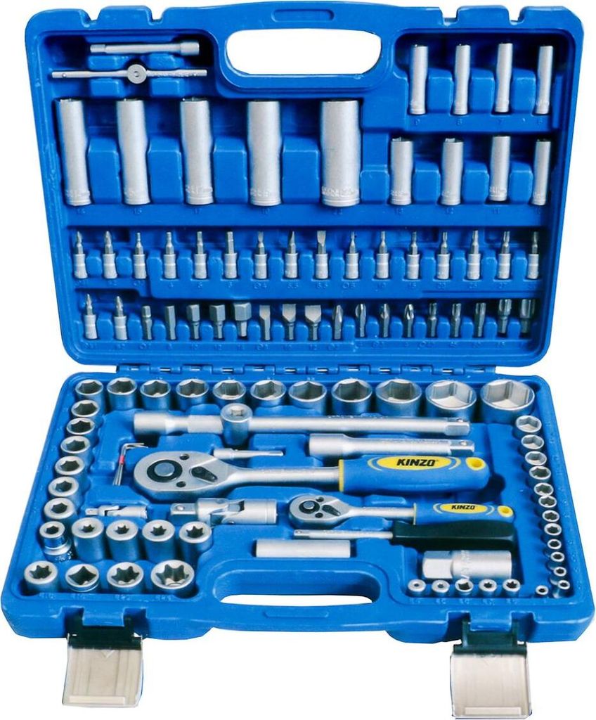 Werkzeugkoffer Steckschlüssel-Set 108 Teile, 2 Ratschen und viel Zubehör, Steckschlüsselsatz im Kunststoff-Koffer