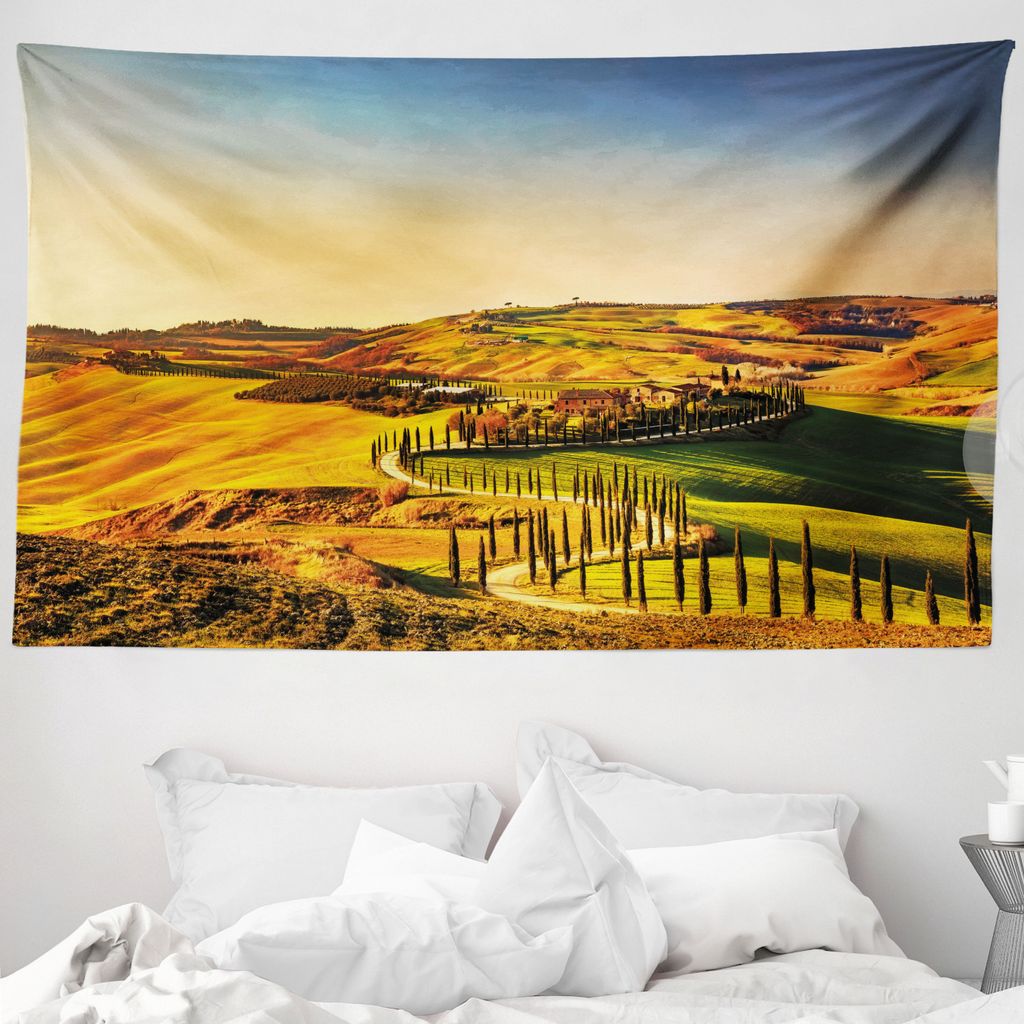 ABAKUHAUS Italien Wandteppich, Toskana Crete Senesi aus Weiches Mikrofaser Stoff Waschbar ohne Verblassen Digitaldruck, 230 x 140 cm, Marigold Grü...