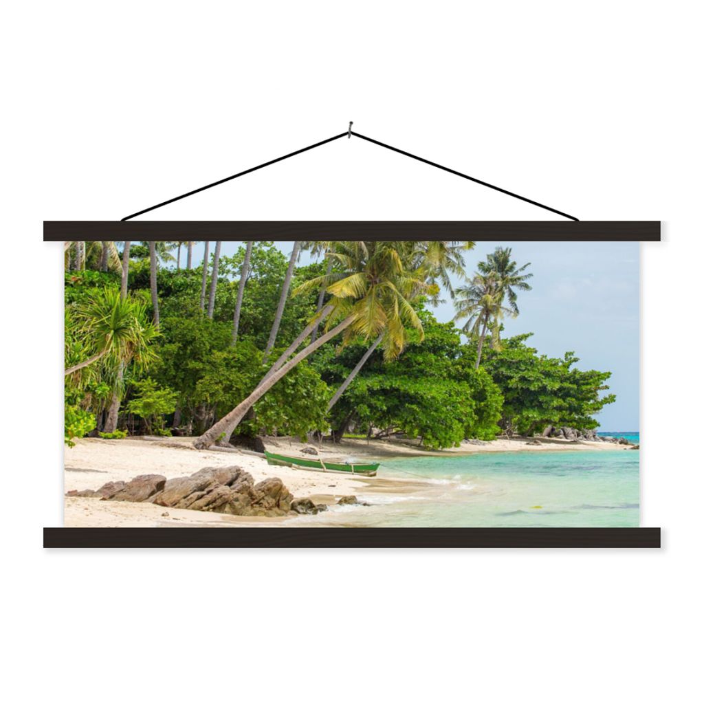 MuchoWow Textilposter Palmen - Strand - Sommer - Tropisch 60x30 cm mit schwarzem Rahmen - Textilien